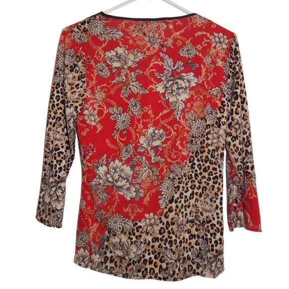 LINEA DONATELLA women's small floral & paisley animal print leopard spot blouse - Picture 7 of 10